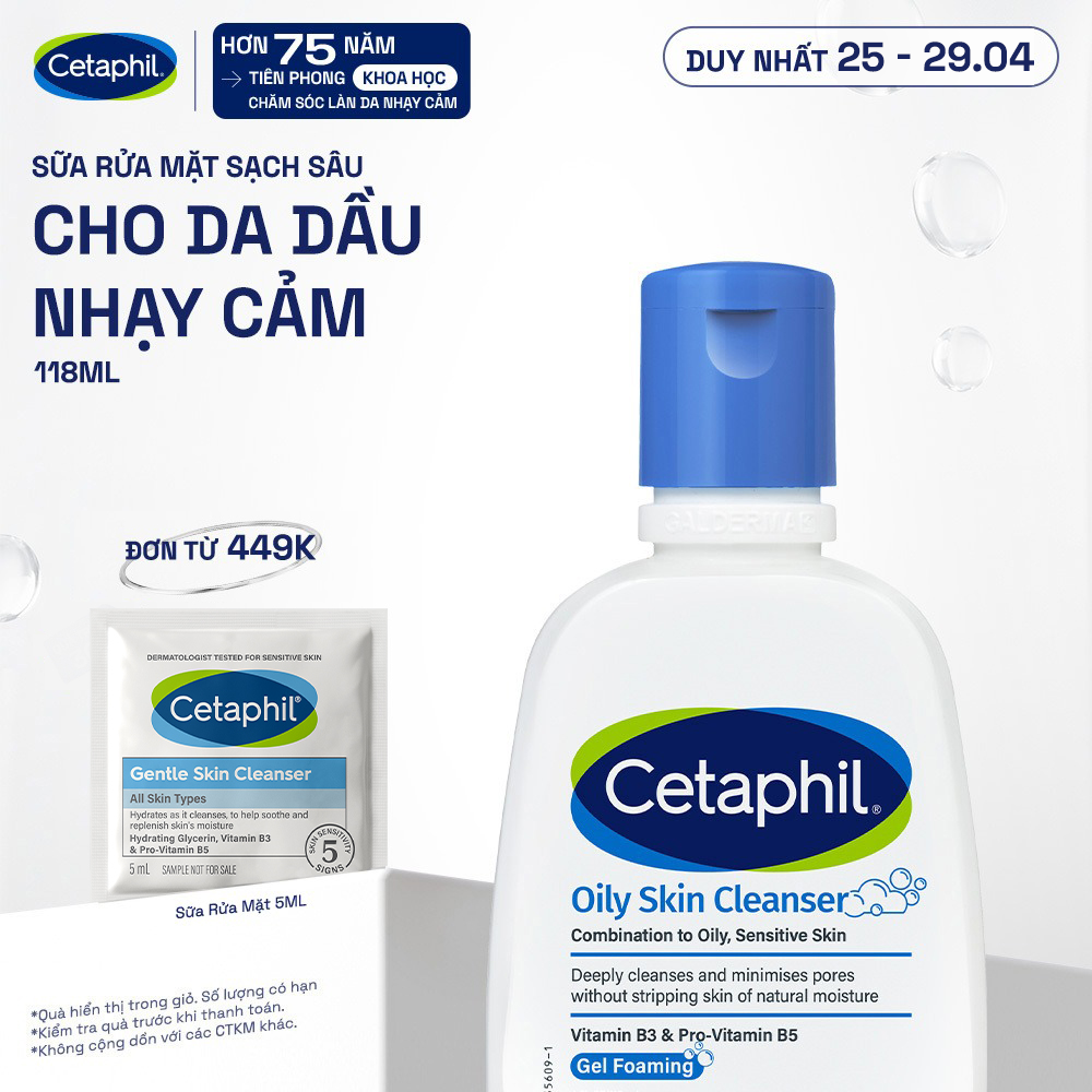 Sữa rửa mặt dịu lành cho da dầu nhạy cảm CETAPHIL OILY SKIN CLEANSER 118ML