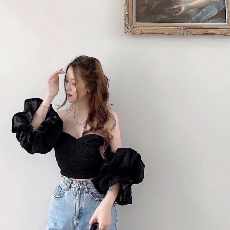 Áo trễ vai rớt tay phồng phồng bo m44