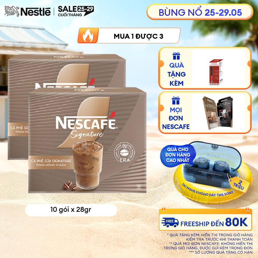 Combo 2 hộp Cà phê sữa NESCAFÉ Signature Hộp 10 gói THƠM NỒNG VỊ ĐẬM