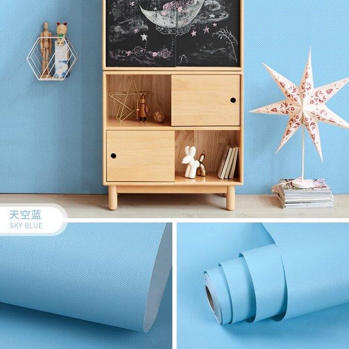 10m giấy dán tường xanh dương nhạt khổ 45cm có keo sẵn
