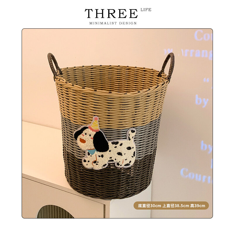 Tlife Minute Rattan Weave Large Capacity Dirty Laundry Basket Cute Dog Home Storage Basket Cartoon S