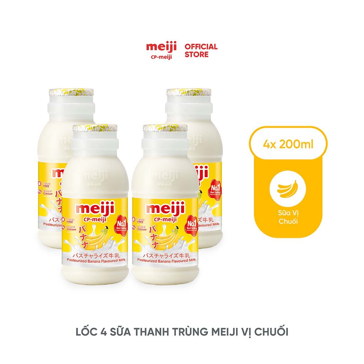 Sữa Thanh Trùng Meiji Nhật vị chuối 200ml - Lốc 4 hộp