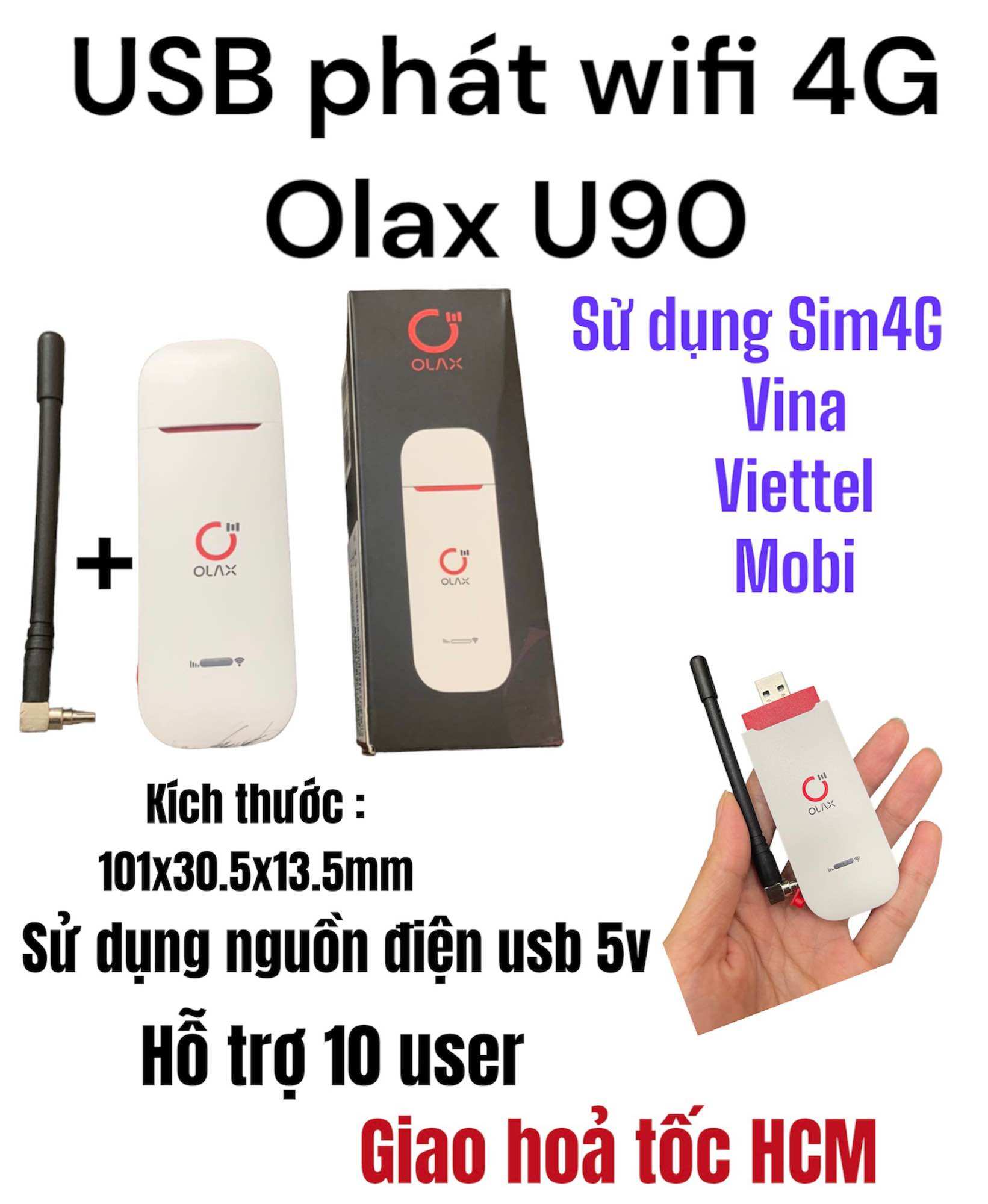 USB 4G phát wifi Olax U90 kèm ănten