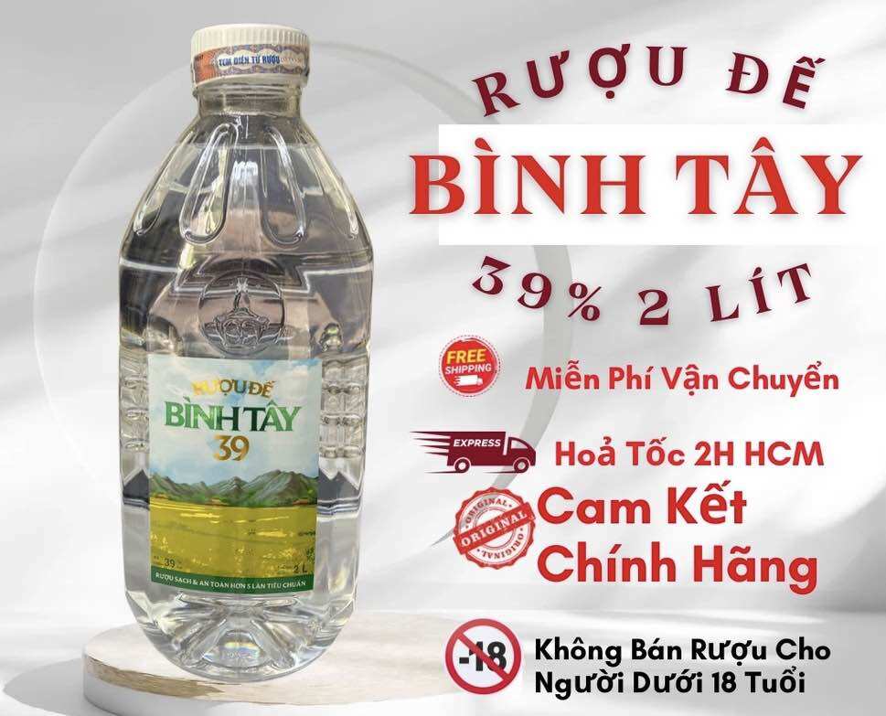 🍶 Rượu Đế Bình Tây 39% - Can 2L làm từ 100% gạo nếp🍶( LOẠI 39 ĐỘ)