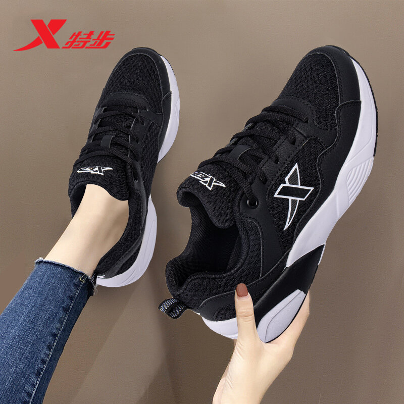 Giày chạy bộ da nữ xtep/xtep tebu giày thể thao lưới thoáng khí đế đệm nhẹ cho mặt đường và đường mòn