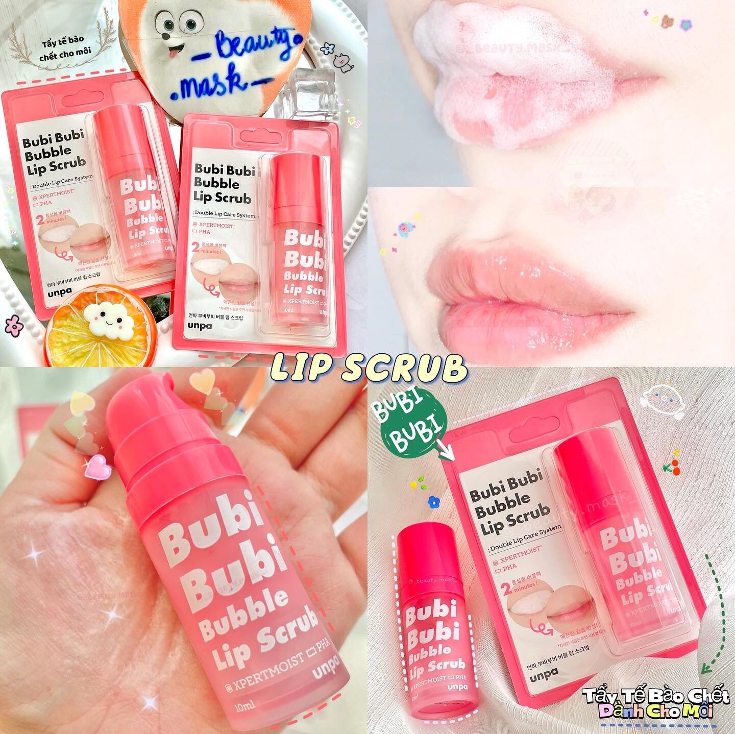 Tẩy tế bào chết sủi bọt cho môi Unpa Bubi Bubi Bubble Lip Scrub - Hàn Quốc