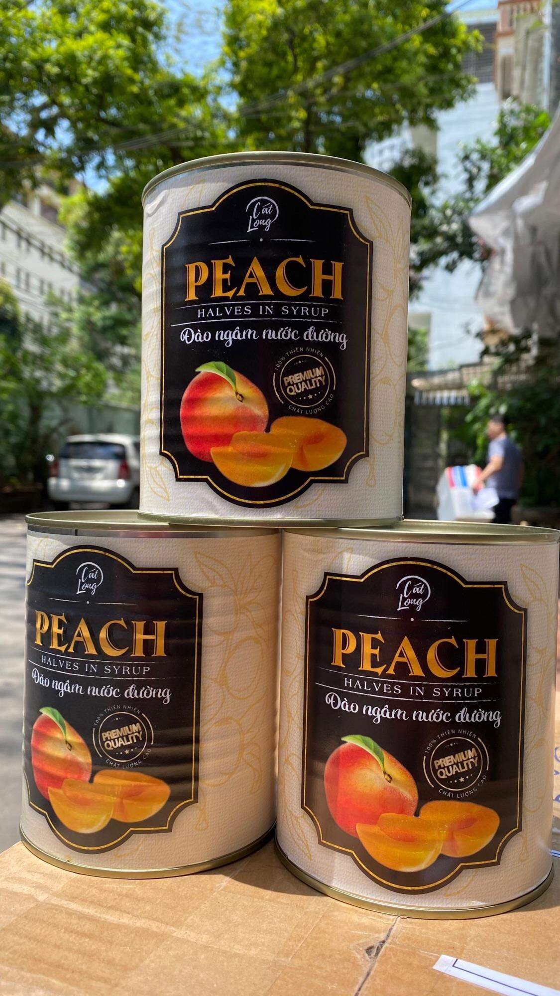 |HOT| ĐÀO HỘP/ĐÀO NGÂM NƯỚC ĐƯỜNG CÁT LONG lon 850g NHÃN ĐEN-Topping cho trà đào/bánh kem- Nguyên liệu trà sữa