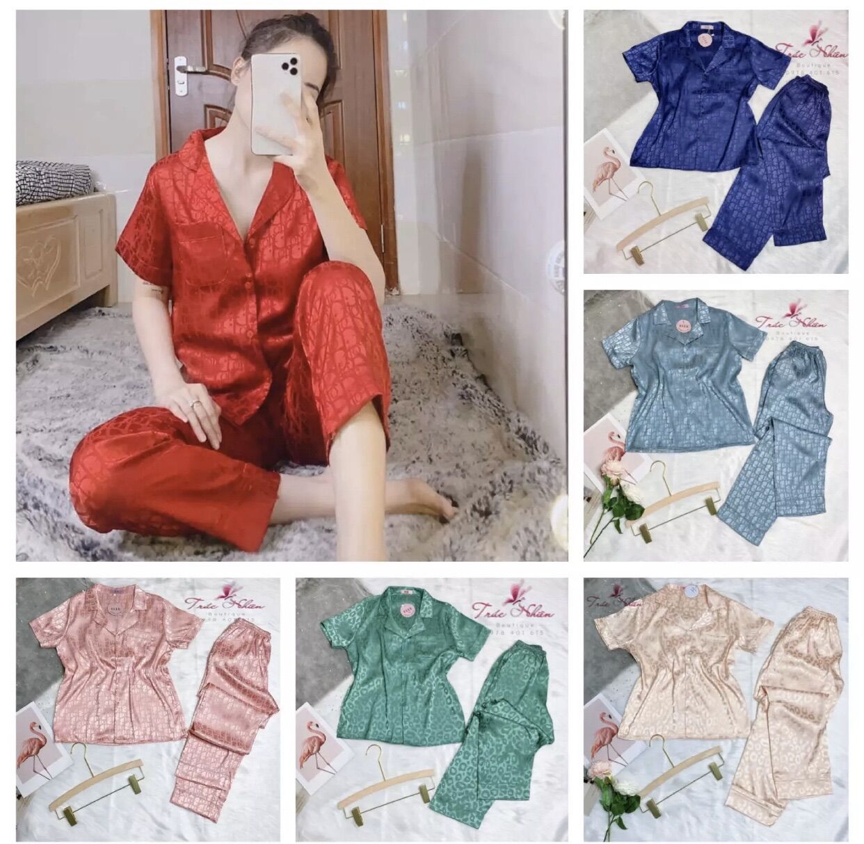 Bộ lụa gấm áo tay ngắn quần dài