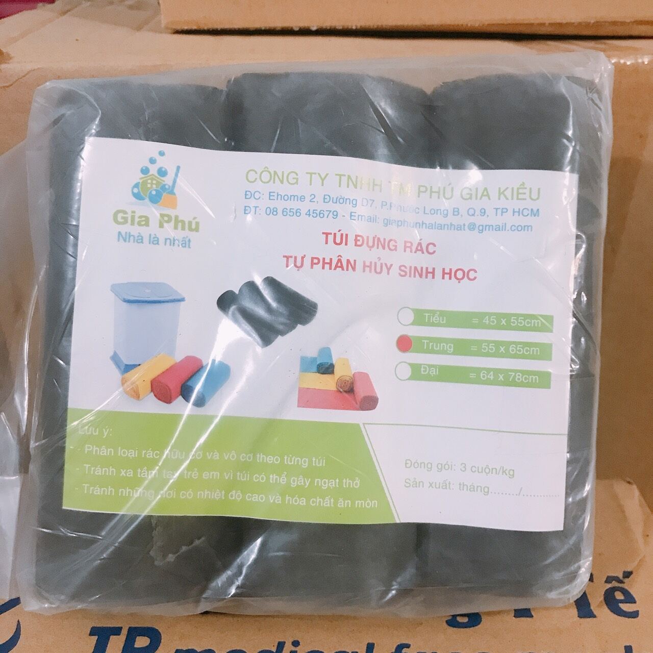 SET 3 CUỘN TÚI ĐỰNG RÁC TỰ PHÂN HỦY 1 KG
