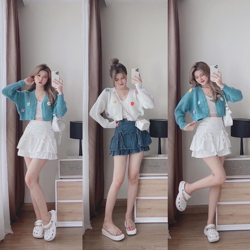 Áo khoác len cadigan đính hoa tay xinh xắn bh9