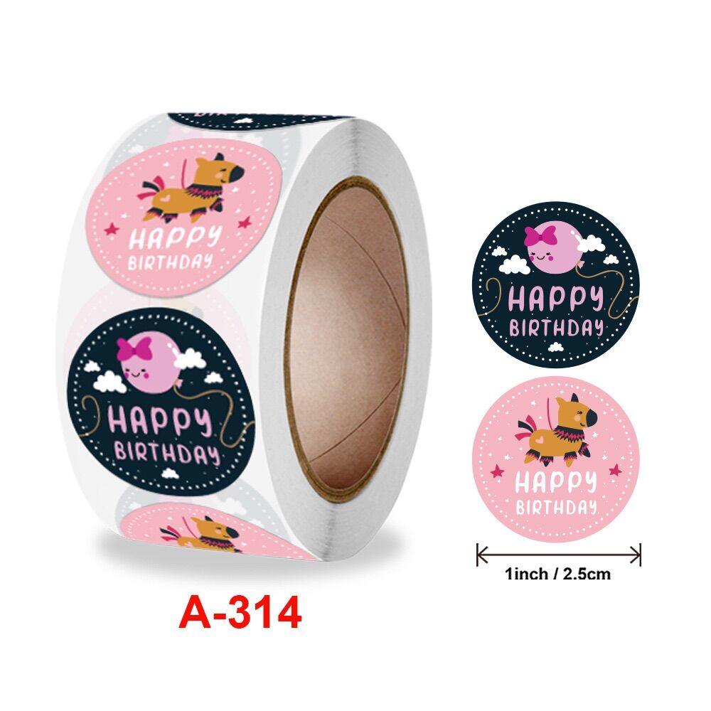 Set 100 tem dán/ nhãn dán happy bỉthday mẫu 1 size 2.5 cm