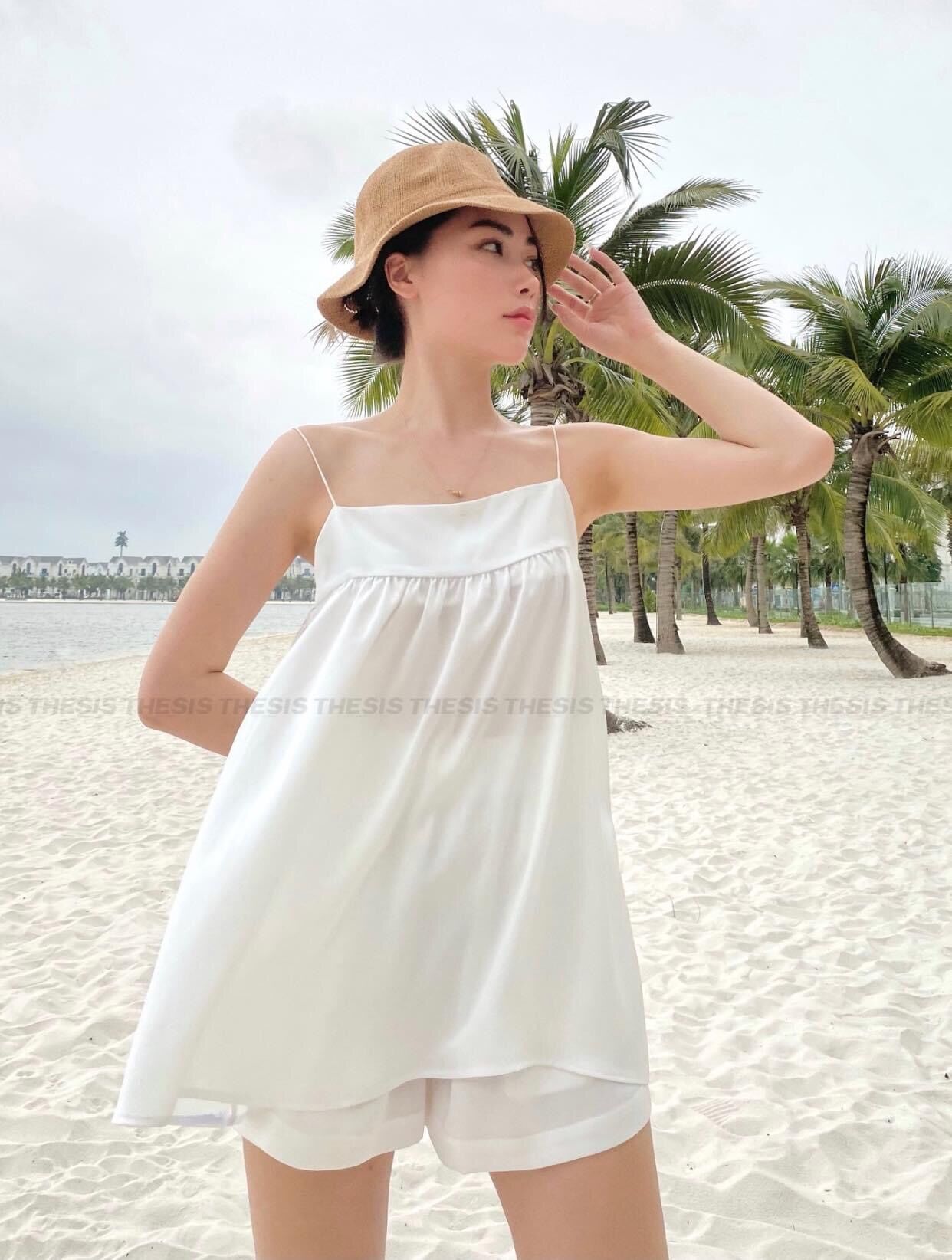Sét đùi 2 dây dáng babydoll, bộ ngủ nữ