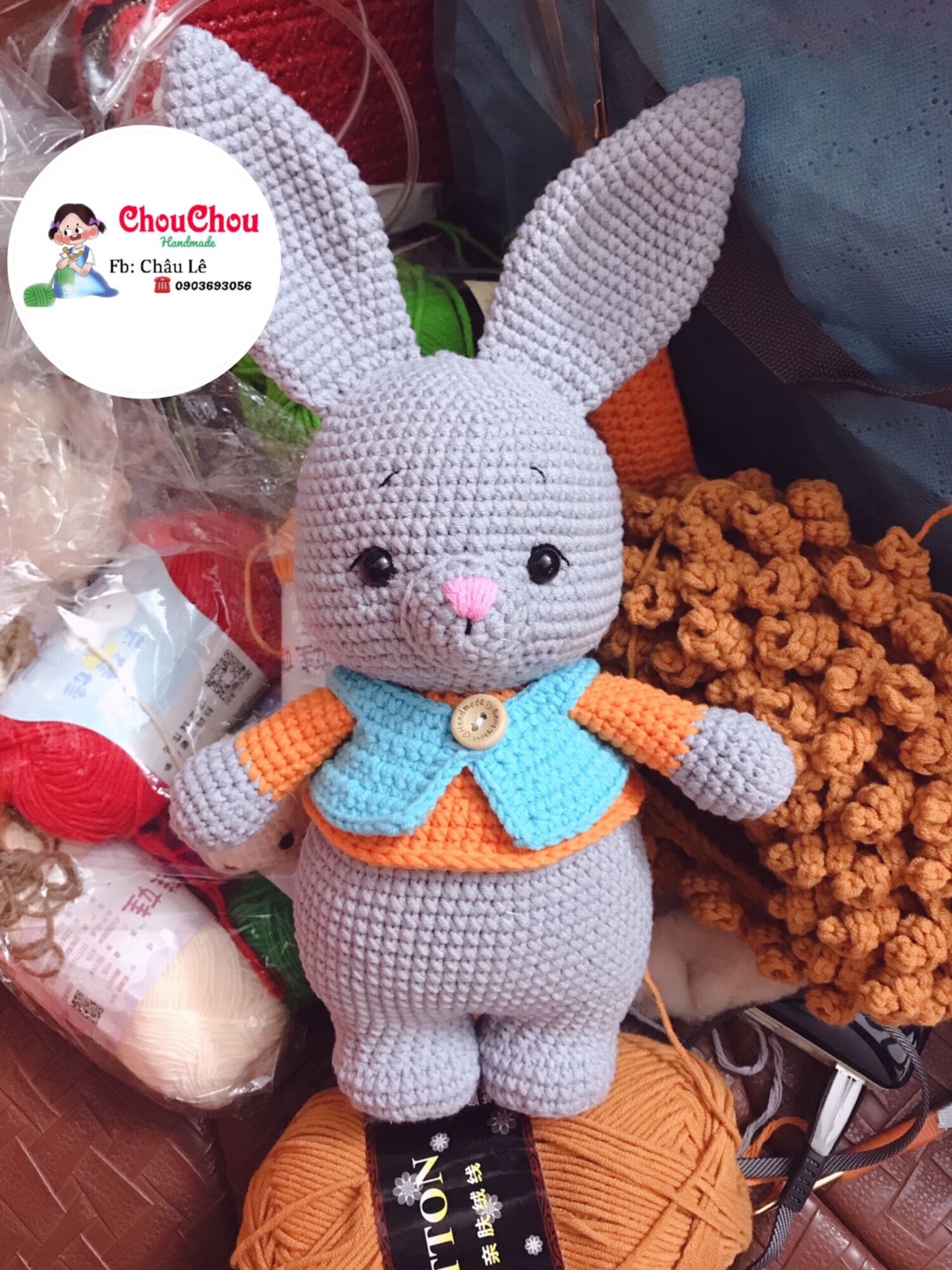 [HCM]Thú len nhồi bông handmade - Thỏ béo lùn ( 30cm)