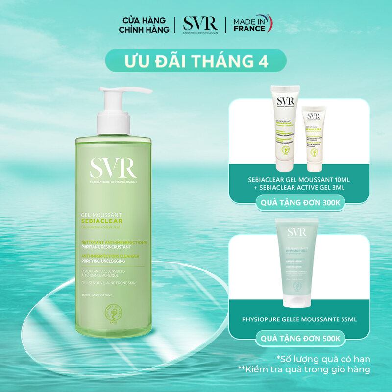 Gel rửa mặt không có xà phòng, làm sạch, loại bỏ tế bào da chết SVR SEBIACLEAR GEL MOUSSANT 400ml