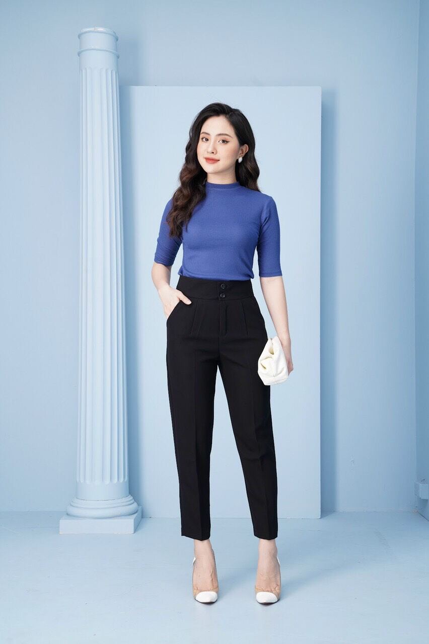 Quần baggy 2 cúc màu đen mặc đẹp