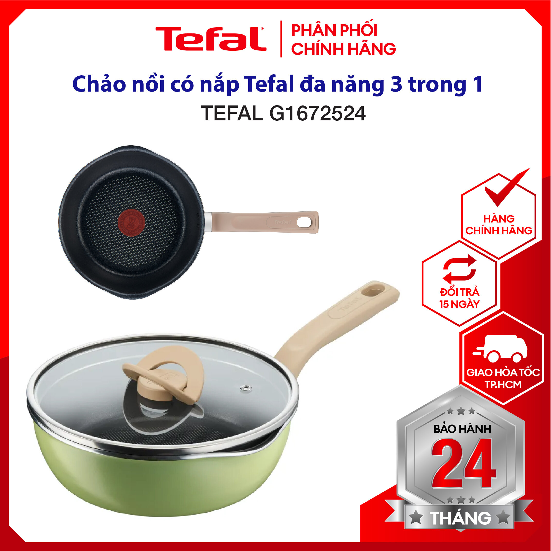 |hỏa tốc 2h| |mẫu mới 2023| chảo nồi có nắp tefal đa năng 3 trong 1 g1652524 xanh bơ - hỏa tốc 2h hcm
