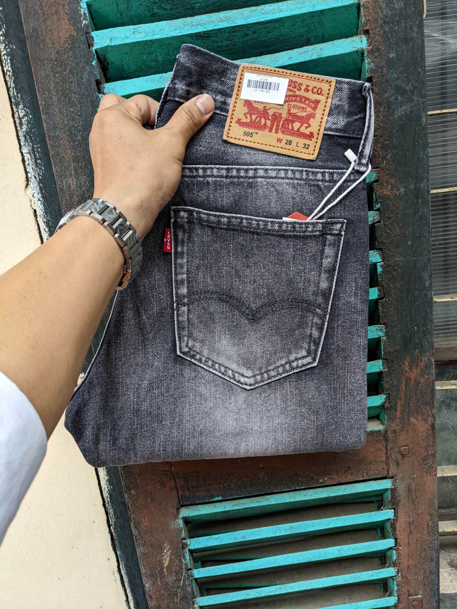 Quần jeans levis màu xám đá rêu đẳng cấp bao đẹp form đứng chất có giãn nhẹ