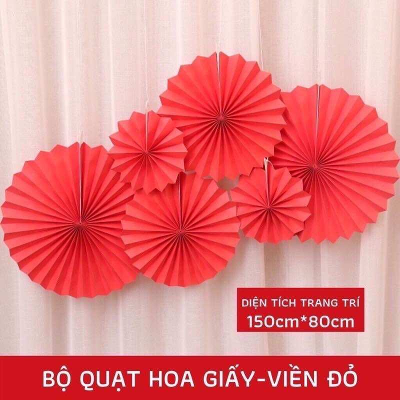 Set 6 quạt đỏ trang trí Tết, cưới hỏi