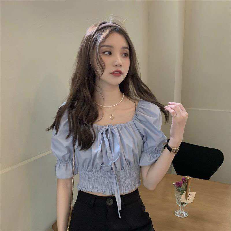 ÁO CROPTOP NHÚN TAY BÍ NƠ A55
