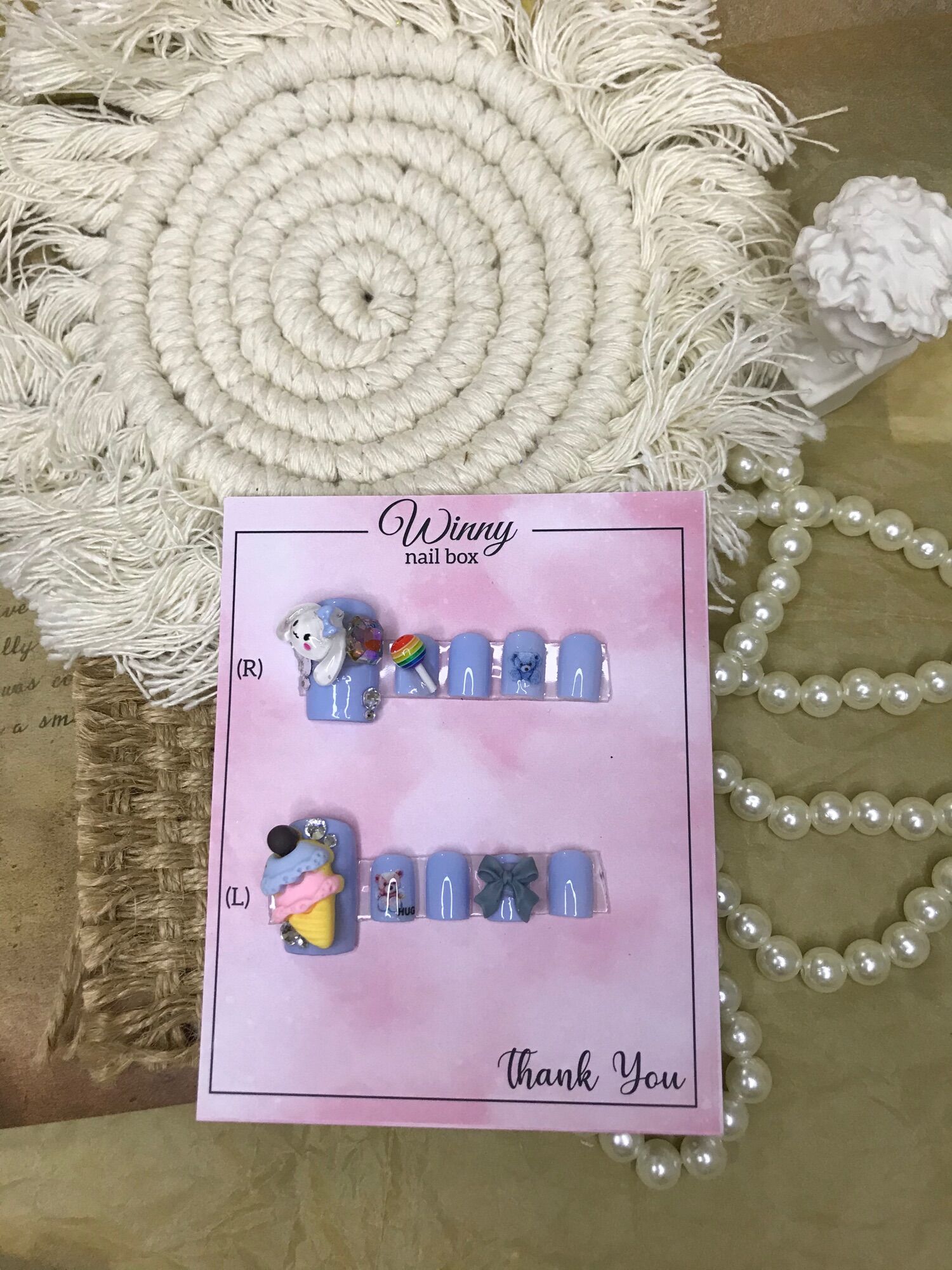 Nailbox móng up móng giả chân xanh mastel kem