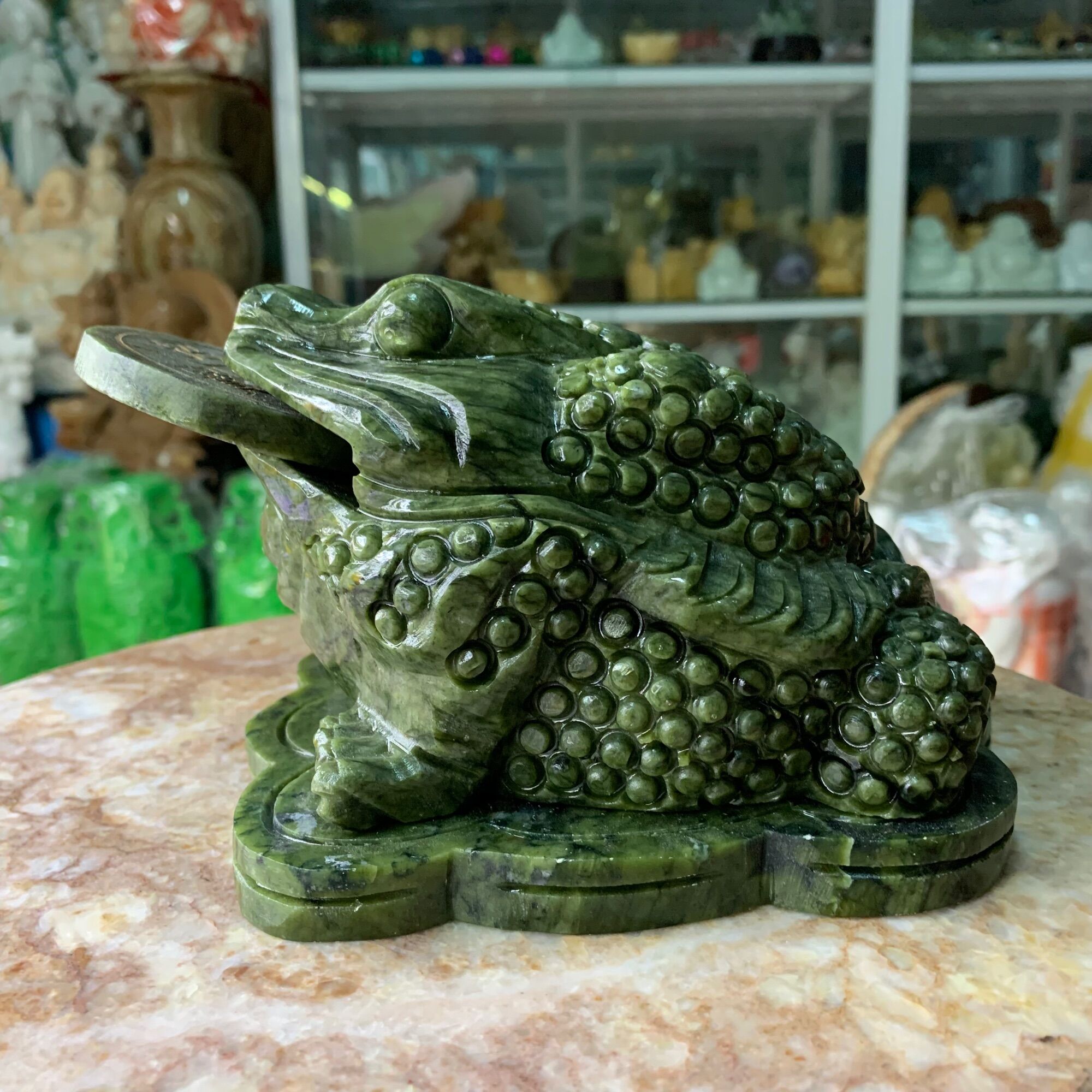 Cụ Thiềm Thừ, Cóc 3 Chân, Cóc Ngậm Tiền Đá Ngọc Ấn Độ - ngang 20cm