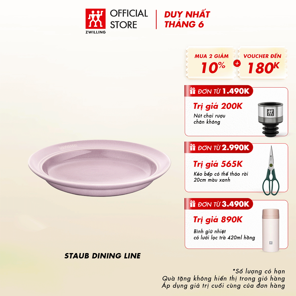 Đĩa sâu lòng STAUB bằng sứ 22cm, màu cherry blossom