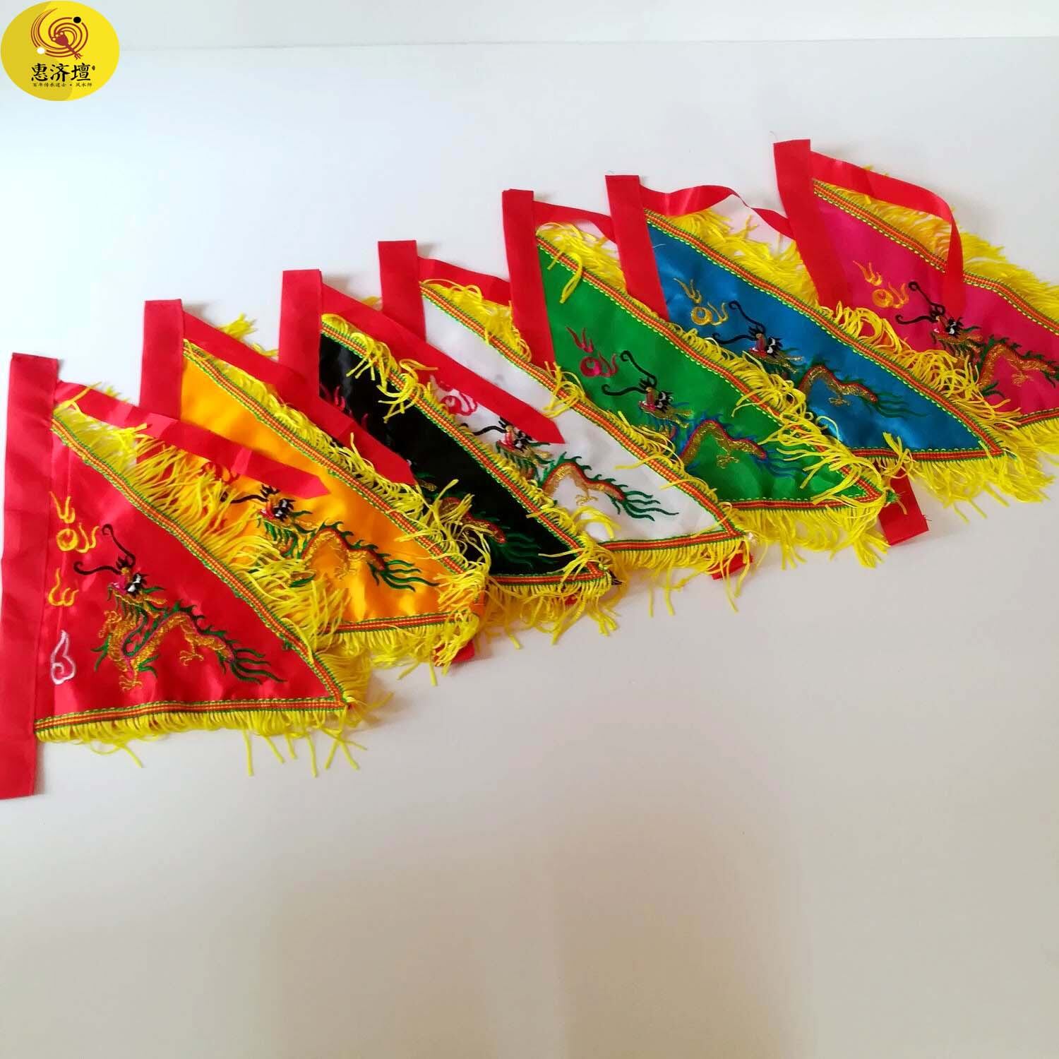 Cờ nhiều màu sắc cờ rồng nhỏ tam giác 5 màu cờ lệnh nhỏ cờ ngũ doanh hai mặt thêu cả bộ cờ lệnh 30cm