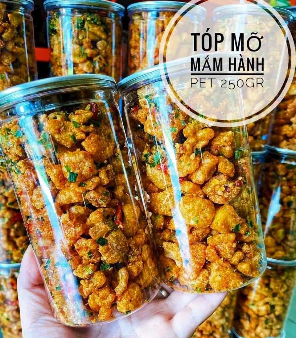  Tóp Mỡ Liền Da Sốt Mắm Hành  tốp mỡ chiên giòn 250.gram 