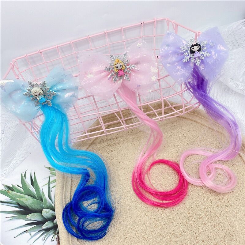 Kẹp tóc nơ ren Elsa, gắn tóc giả cho bé gái
