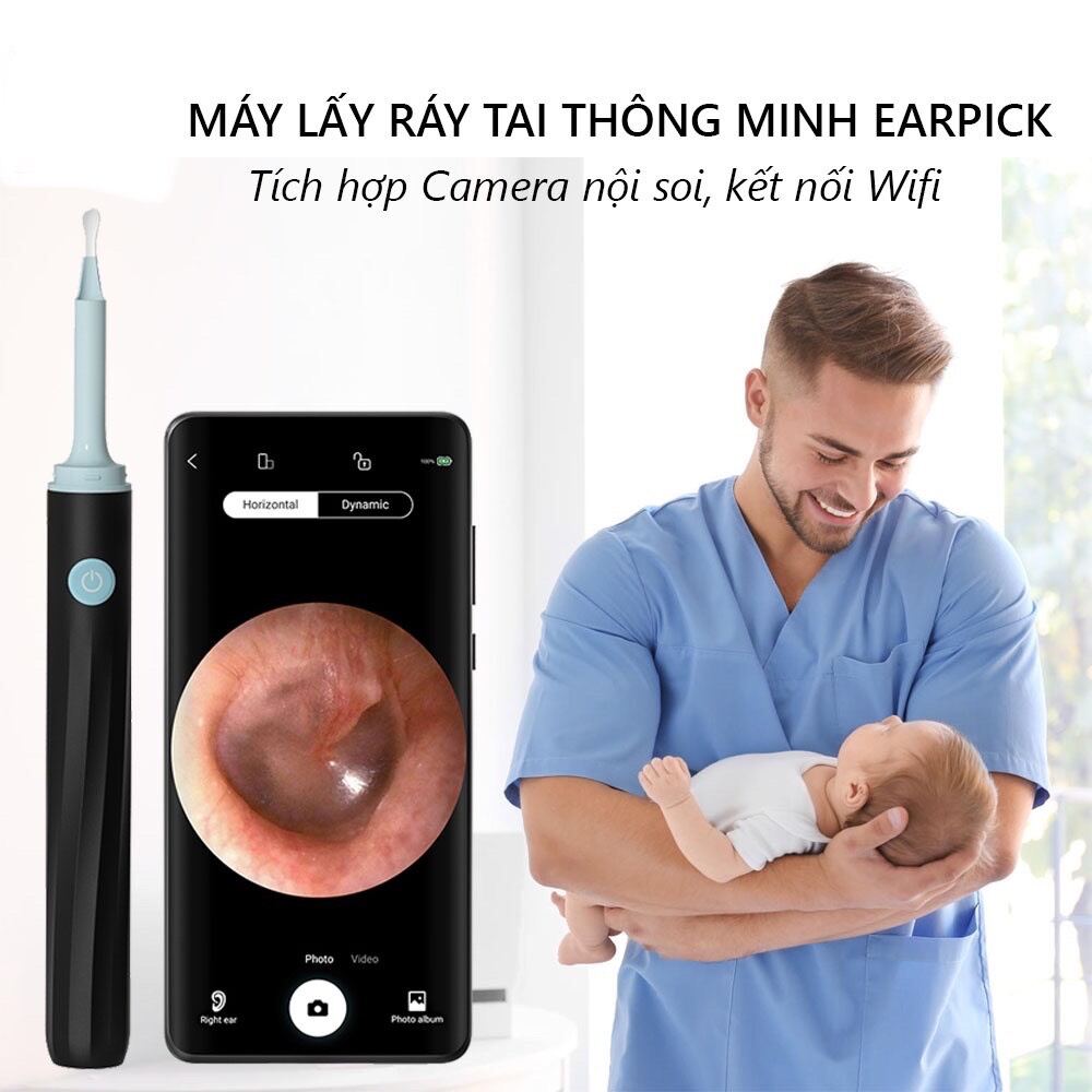 Máy lấy ráy tai camera thông minh EARPICK không dây, Camera nội soi 3 trong 1 FHD 1080P, soi tai, mũi, họng, răng miệng