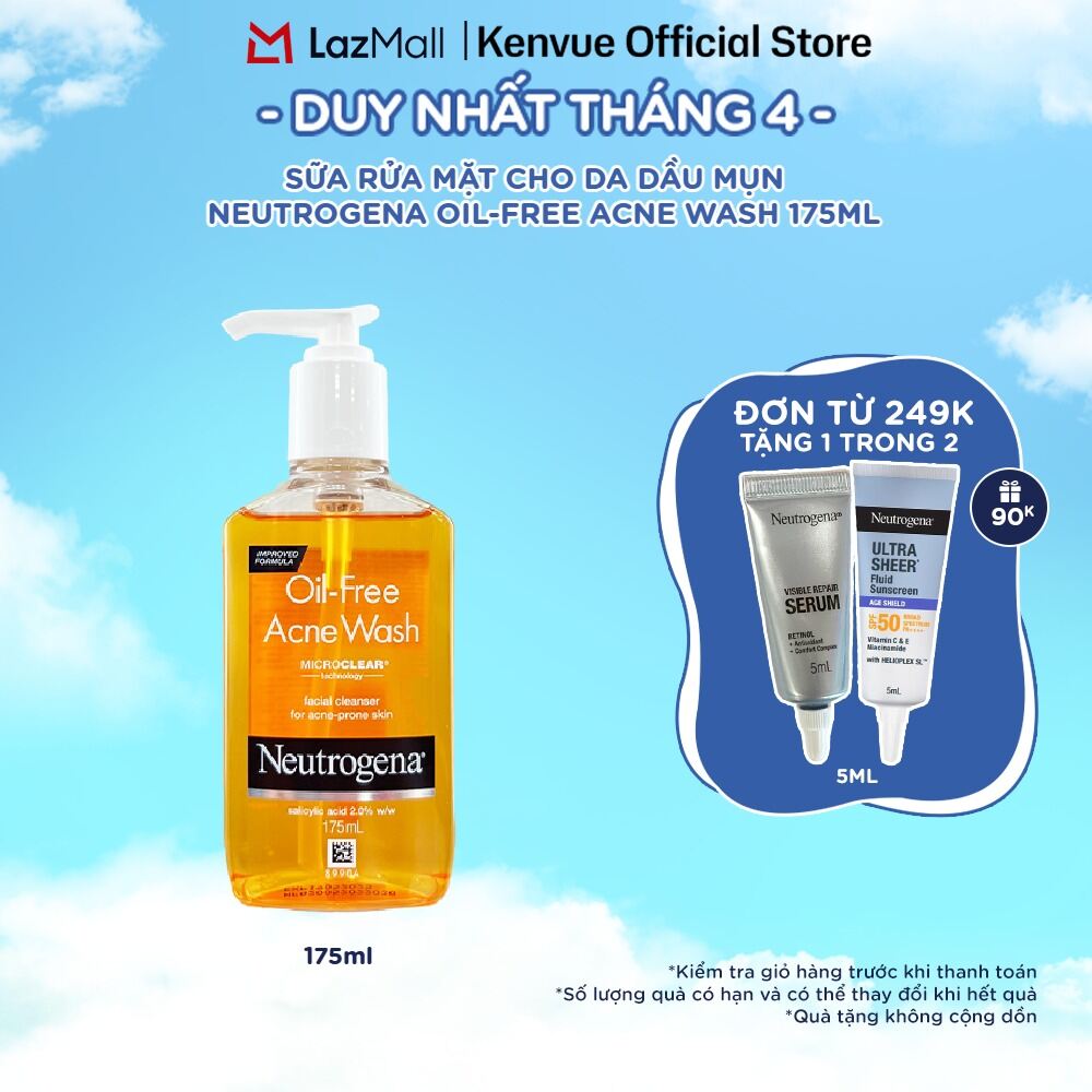 Sữa rửa mặt cho DA DẦU MỤN Neutrogena Oil-Free Acne Wash 175ml