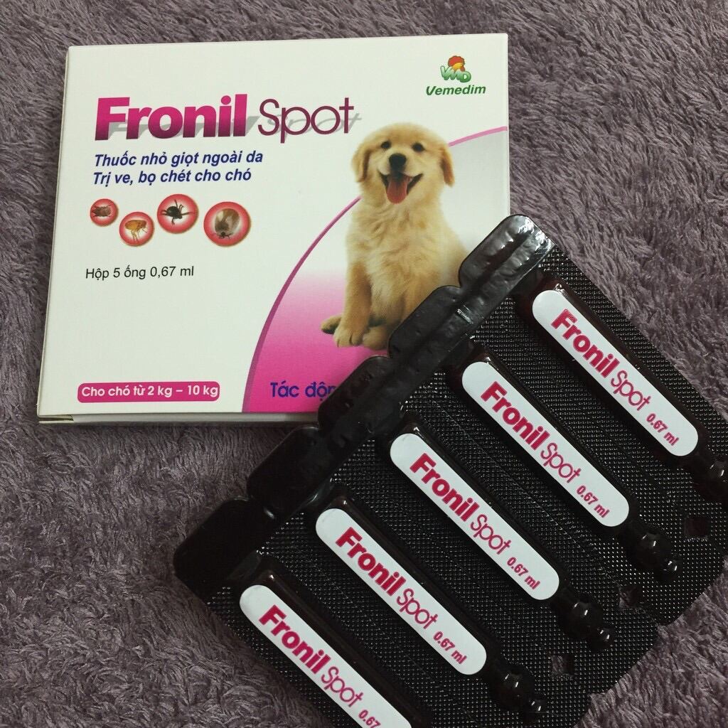 Thuốc nhỏ sống lưng trị ve bọ chét chó mèo - Fronil spot phòng và điều trị bọ chét , ve rận ở chó(5 ống)
