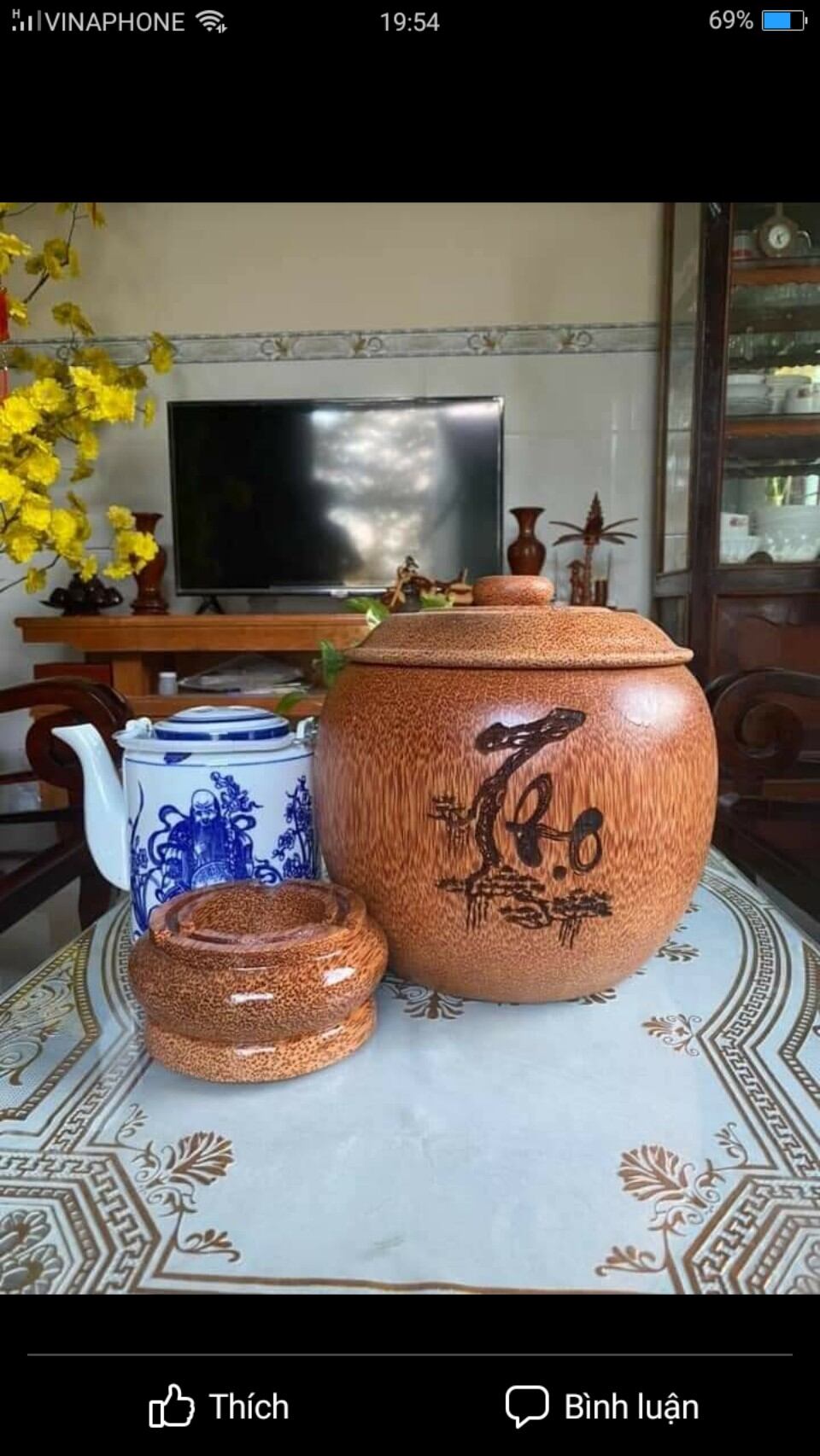 Bình ủ giữ ấm bình trà làm từ gỗ dừa