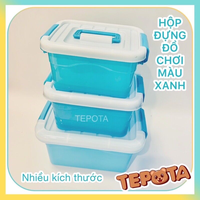 Hộp Đựng Đồ Chơi Lego Đa Năng Bằng Nhựa Màu Xanh Có Nắp Quai Cầm Tay Tiện Lợi Cho Bé HD02-XANH