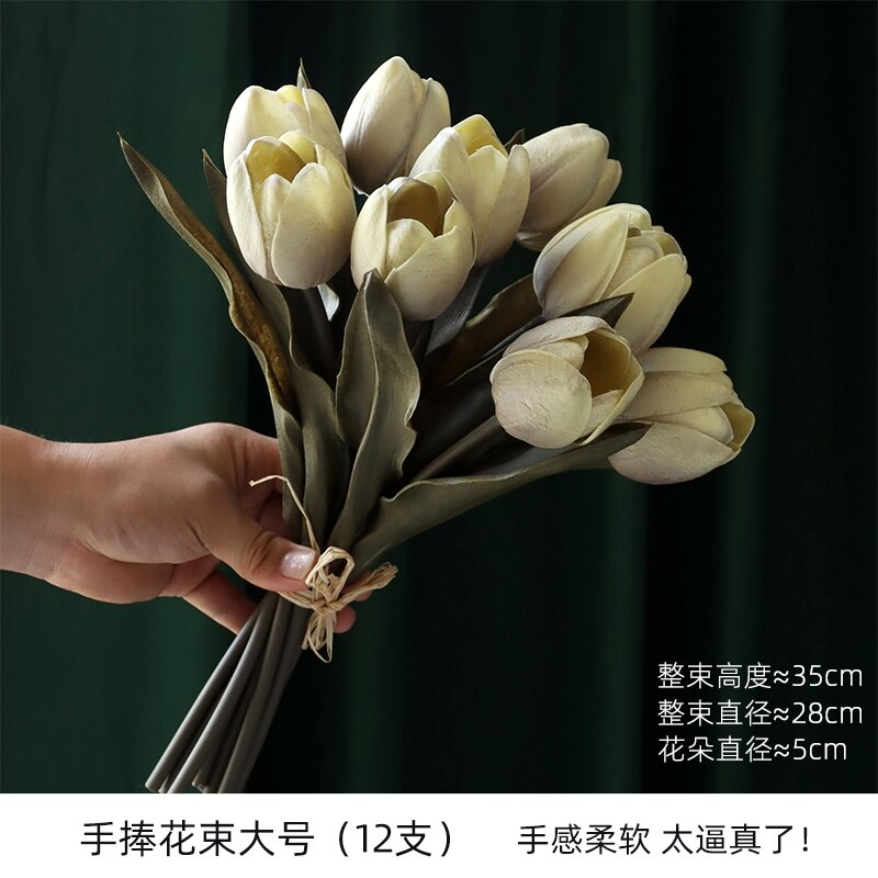 Hoa Tulip Màu Trắng Hoa Giả Trang Trí Bàn Trà Phòng Khách Bó Hoa Trang Trí Bàn Học Hoa Giả Hoa Cô Dâu Cầm Tay