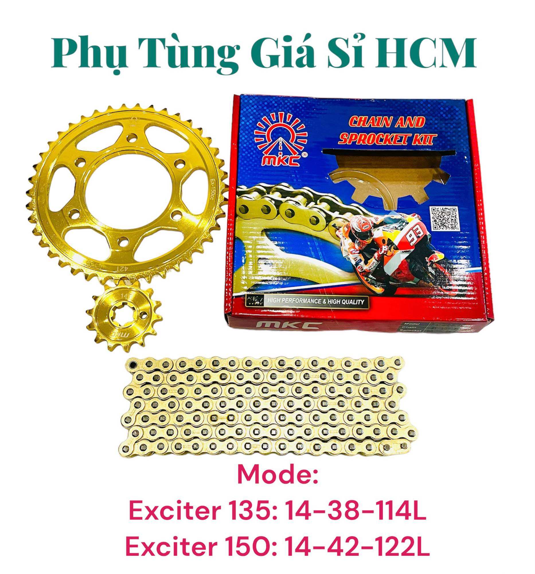  Nhông Sên Dĩa exciter Ex 155 Ex 150 Ex 135 vàng hàng cao cấp MKC nhập khẩu Thái 