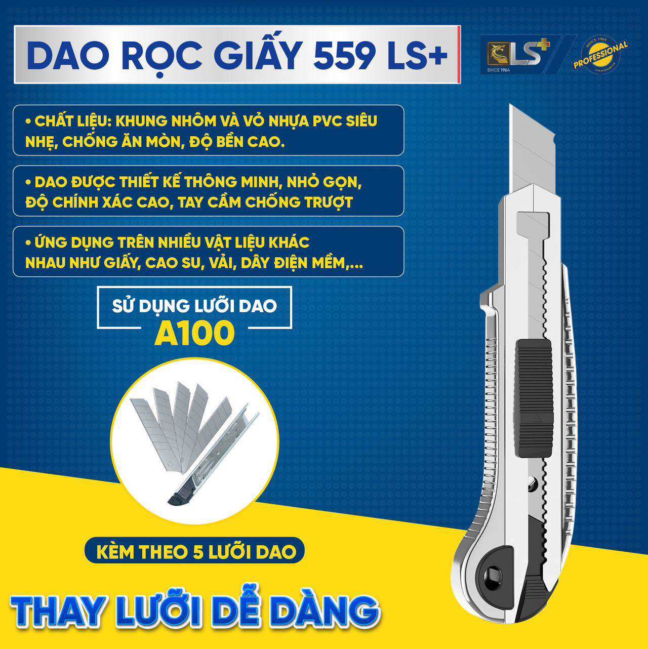 Dao rọc giấy inox kèm 5 lưỡi dao