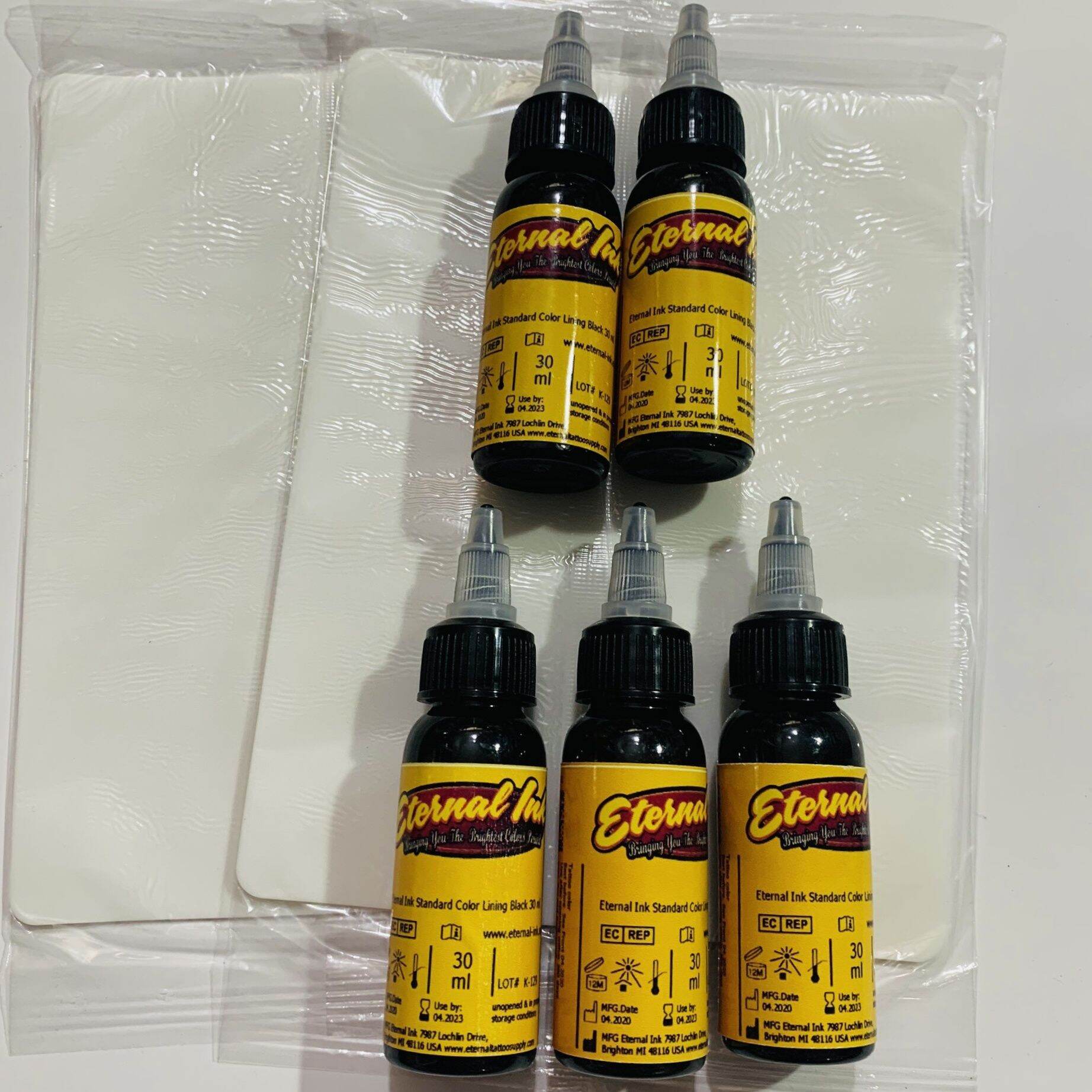 Sét 5 mực tập xăm màu đen + 2 da giả A5