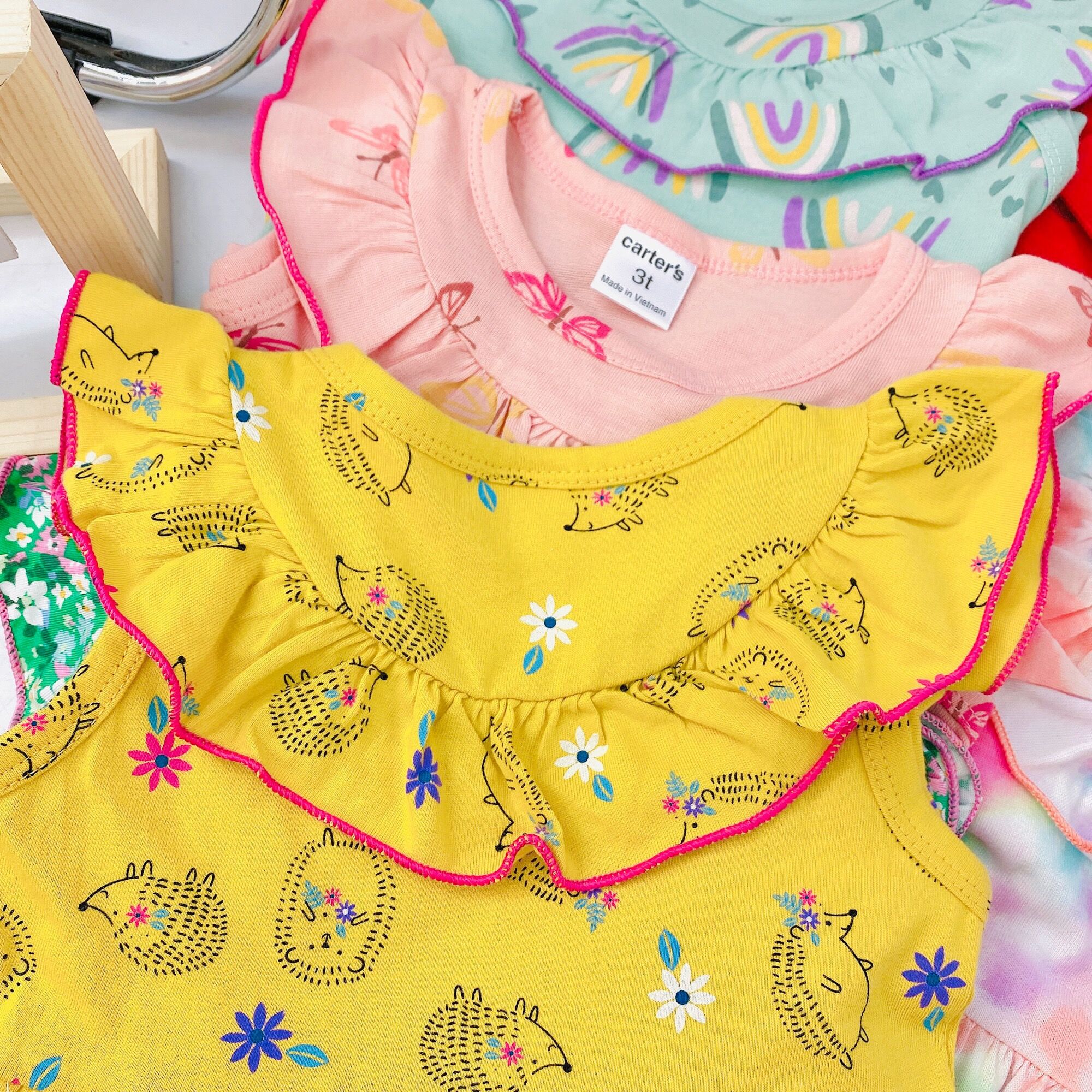 Váy thun cotton bèo cổ VNXK bé gái