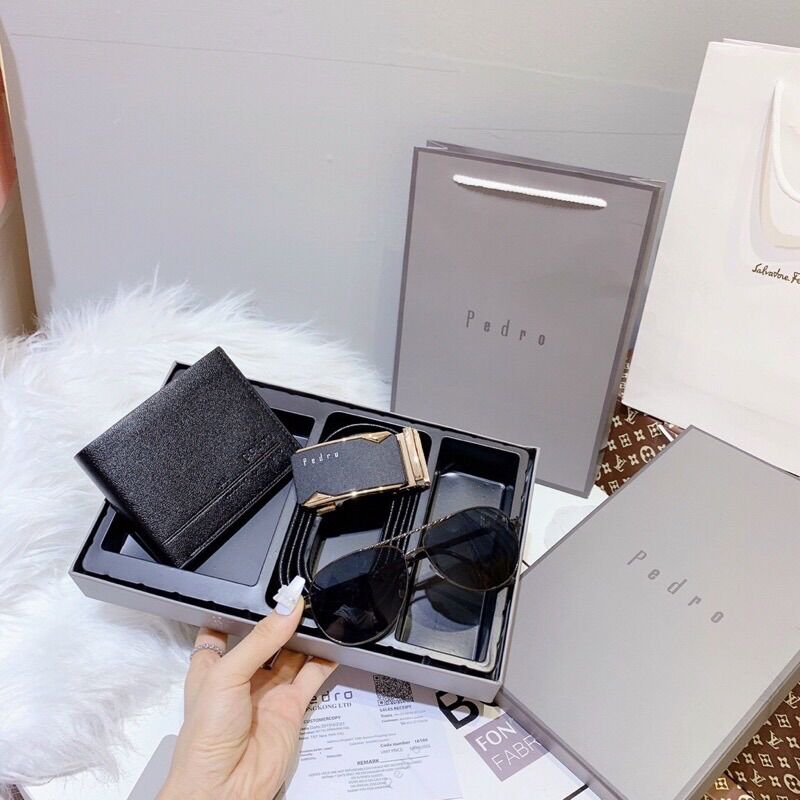 [Fullbox + Túi giấy] Combo pedro ví + thắt lưng + mắt kính nam,