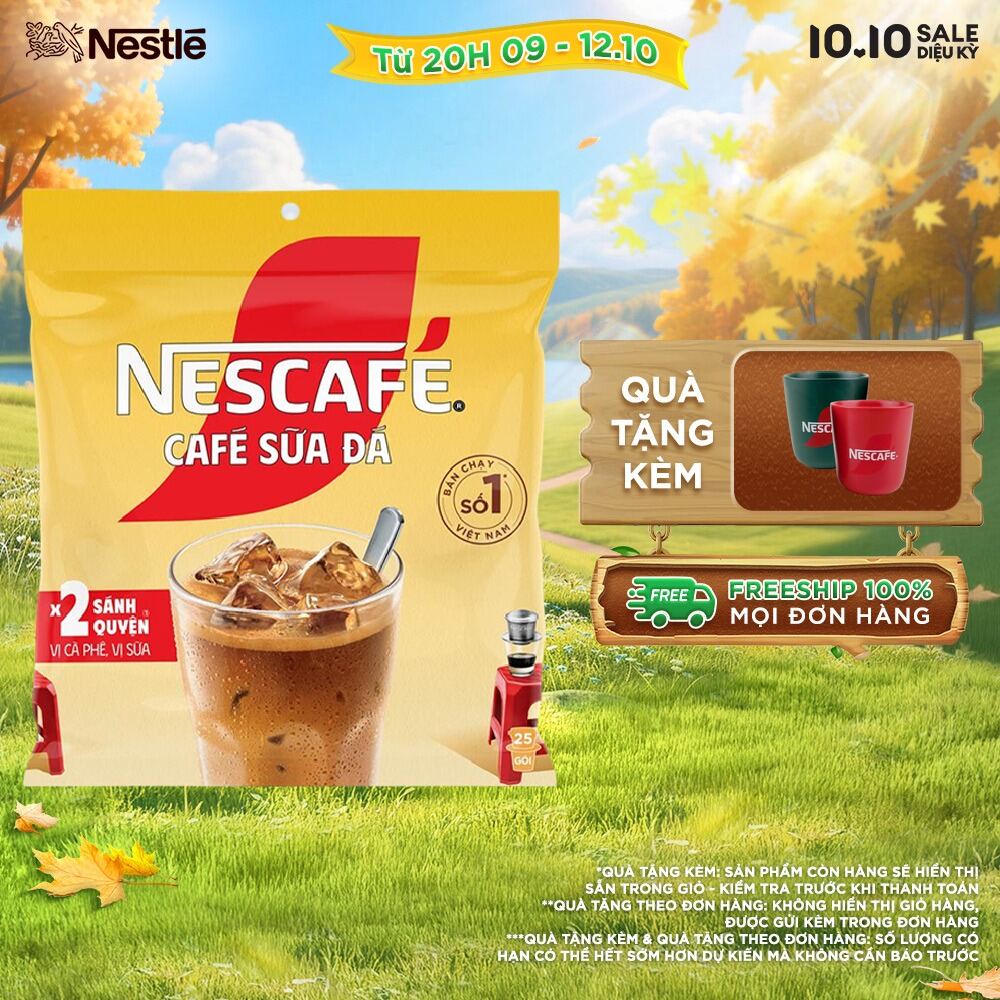 [ƯU ĐÃI THÁNG 10] Cà phê sữa NESCAFÉ Cà Phê Sữa Đá (Bịch 25 gói x 24 g)