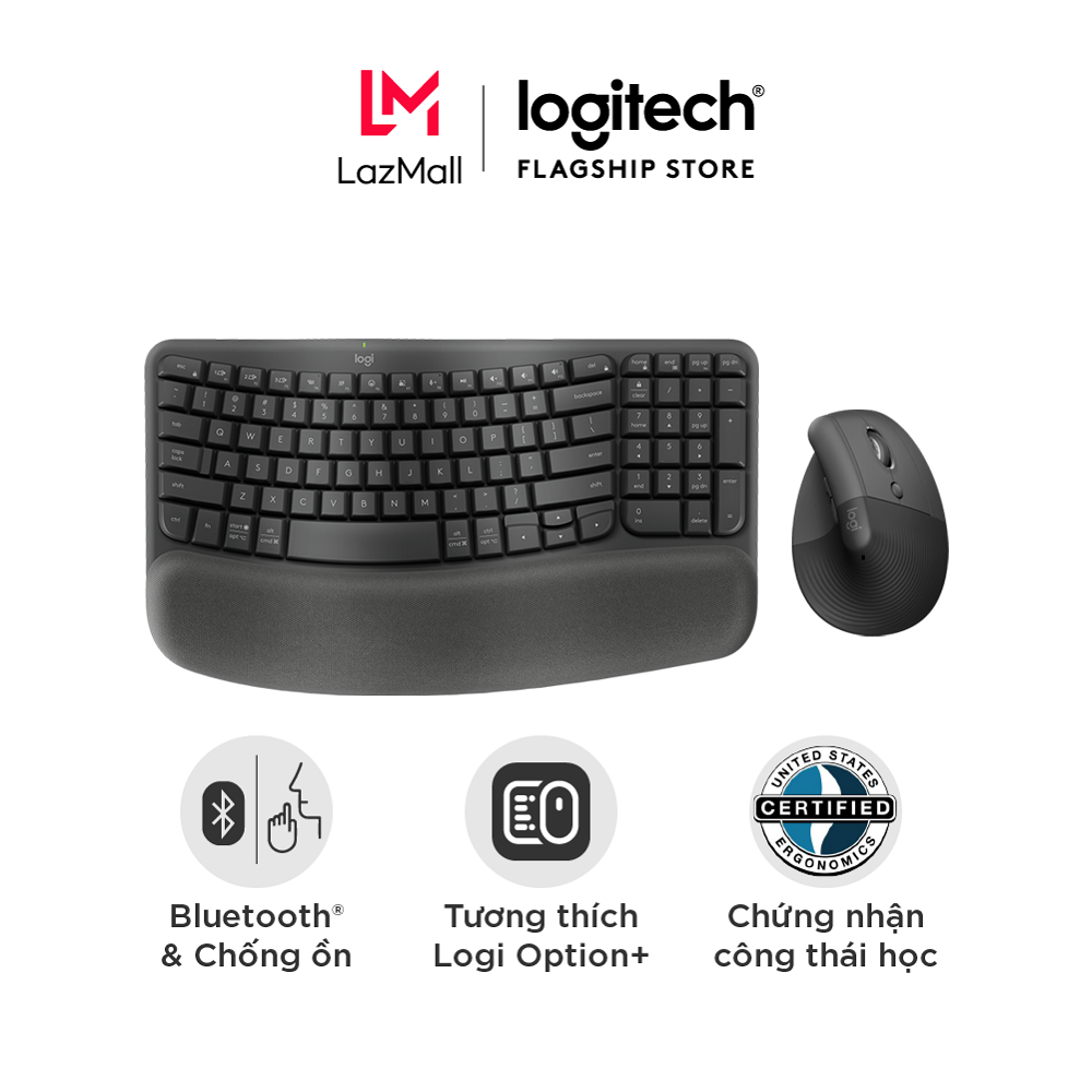 Combo Công thái học - Bàn phím Công Thái Học Logitech Wave Keys và Chuột Công Thái Học Logitech Lift