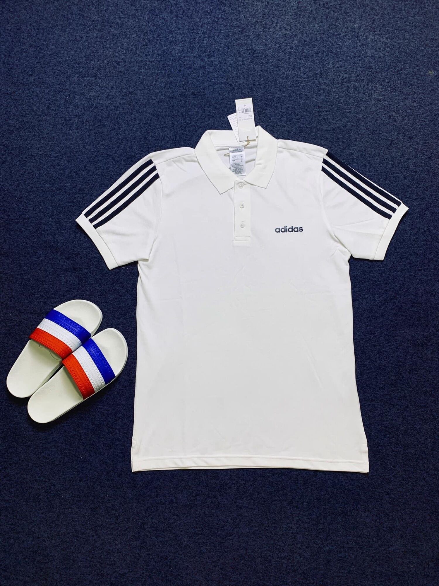 Áo polo adidas 3 sọc nam màu trắng 💯