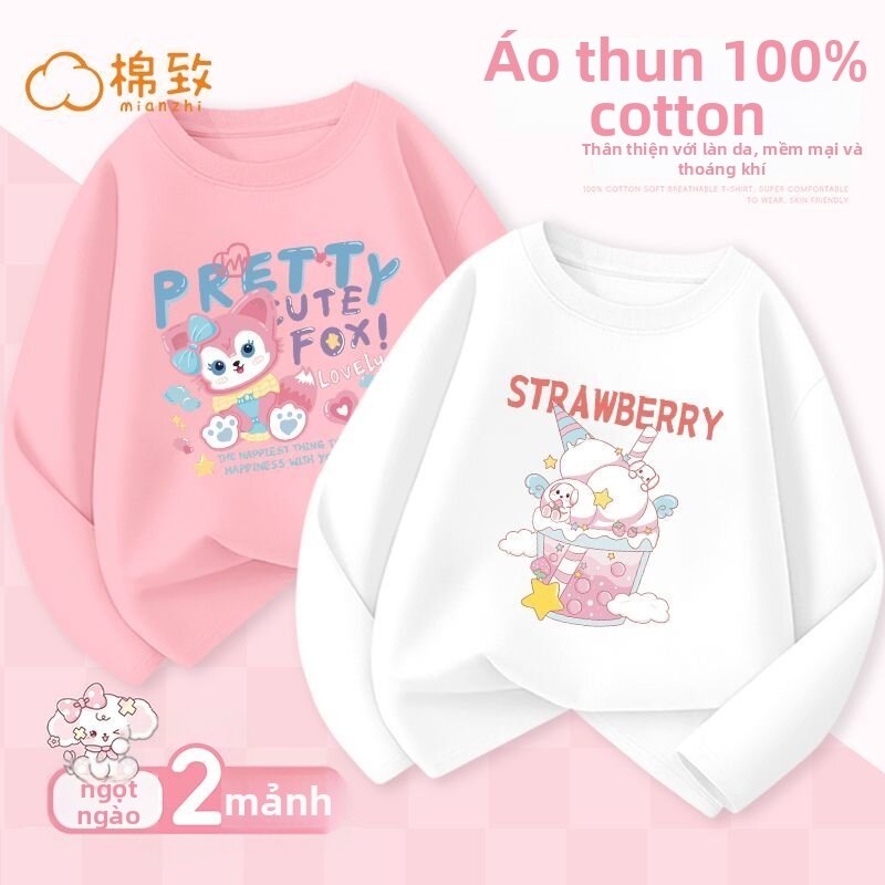 Autumn Pure Cotton Long Sleeve T-Shirt for Girls Spring Autumn Style Children's Base Shirt Standard Fit round Neck Short Sleeve Giá 303,000 Đồng*Miễn phí vận chuyển