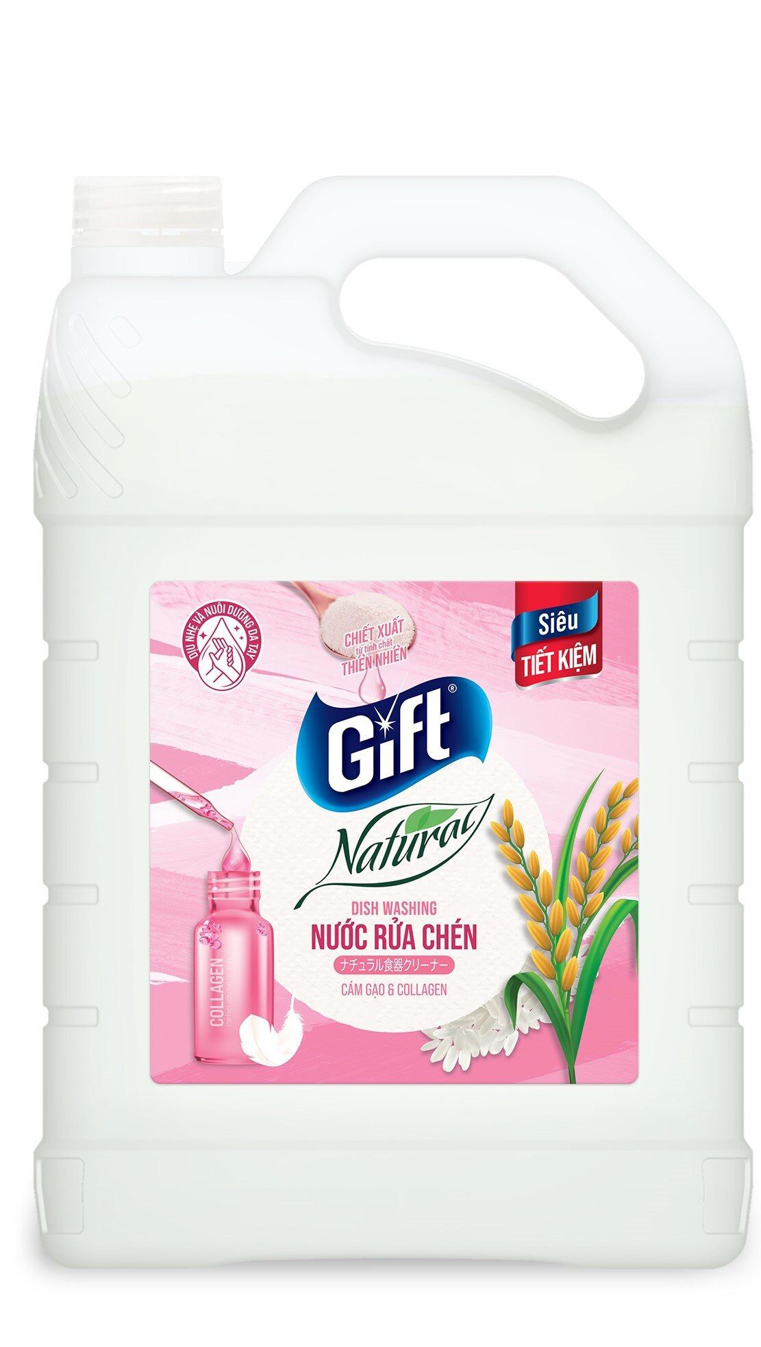 Siêu tiết kiệmNước Rửa chén 3kg8 Gift Nature Collagen Cám Gạo Rửa chén bát
