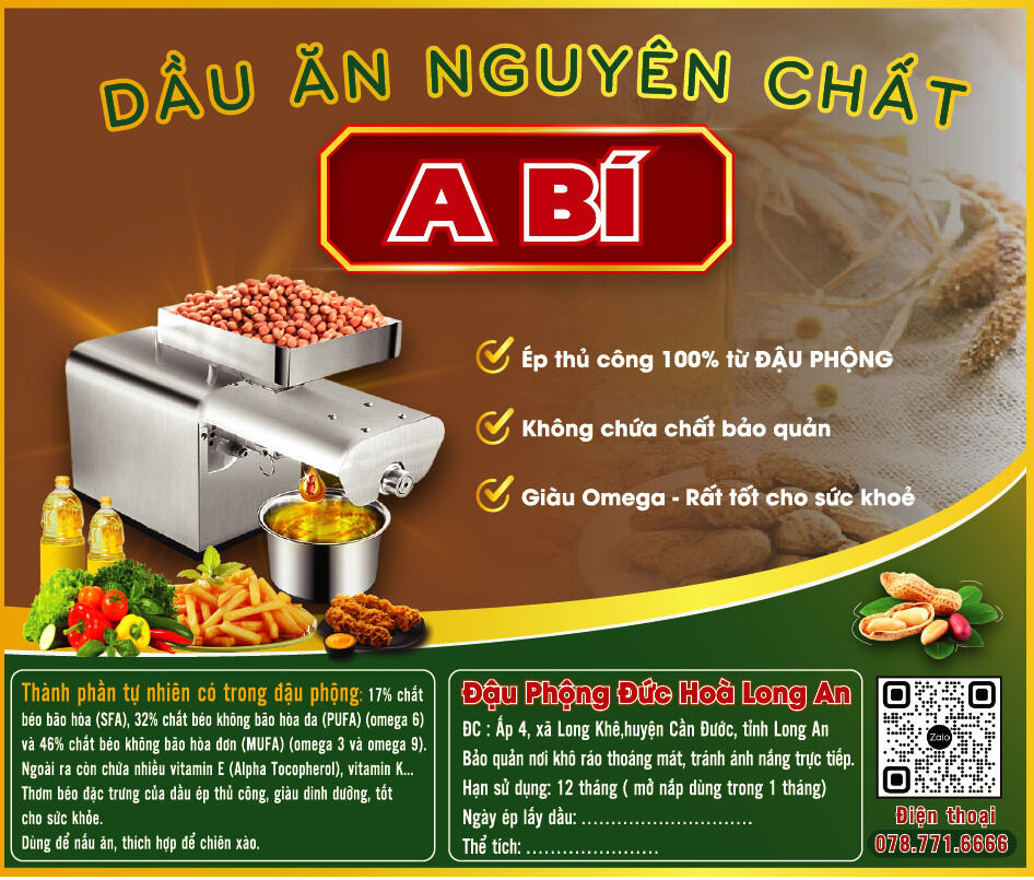 Dầu đậu phộng nguyên chất A Bí (500ml)