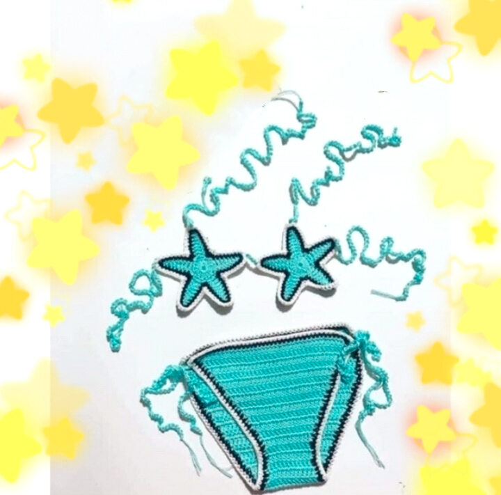 Bikini sao biển cho bé, đồ bơi len cho bé, đồ đi biển cho bé, bikini len handmade cho bé