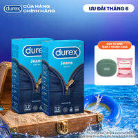 Combo 2 Bao cao su Durex Jeans cơ bản, bôi trơn, size 52.5mm, hộp 12 bao