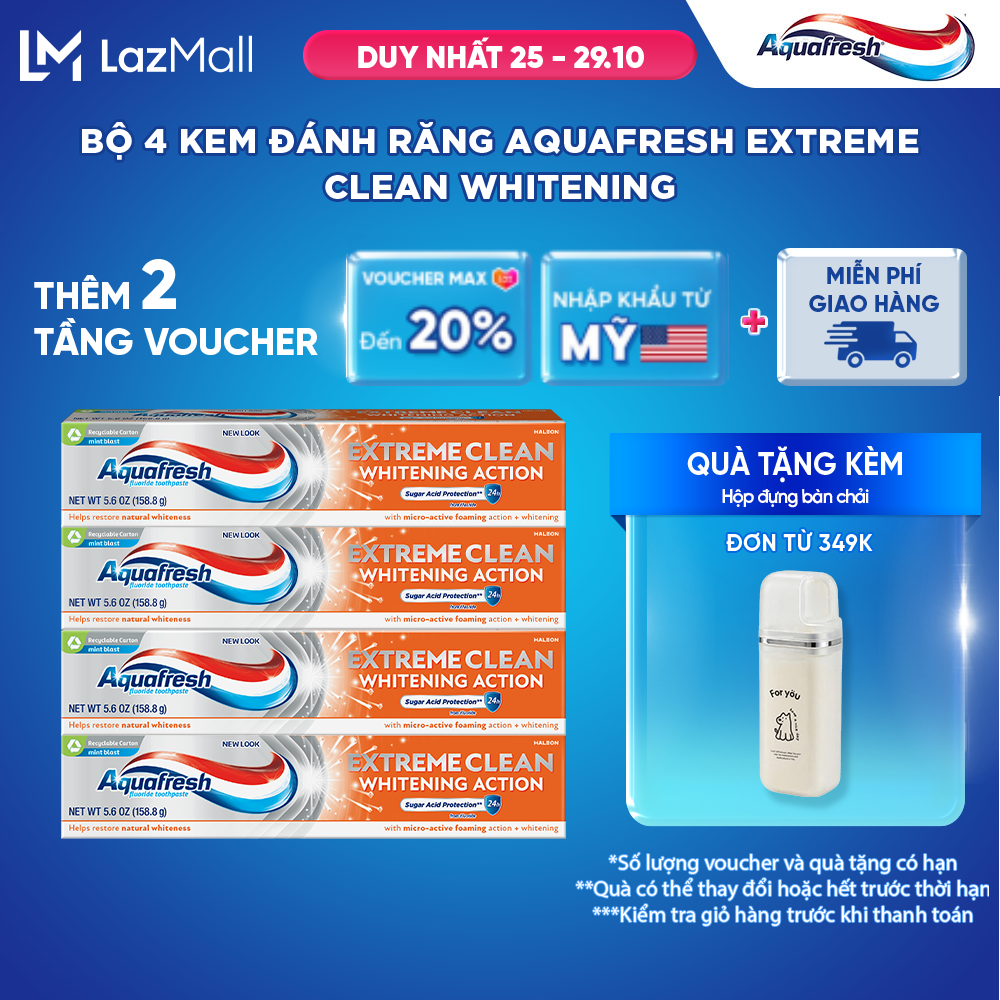 Bộ 4 Kem đánh răng Aquafresh EXTREME CLEAN WHITENING 158.7g/tuýp