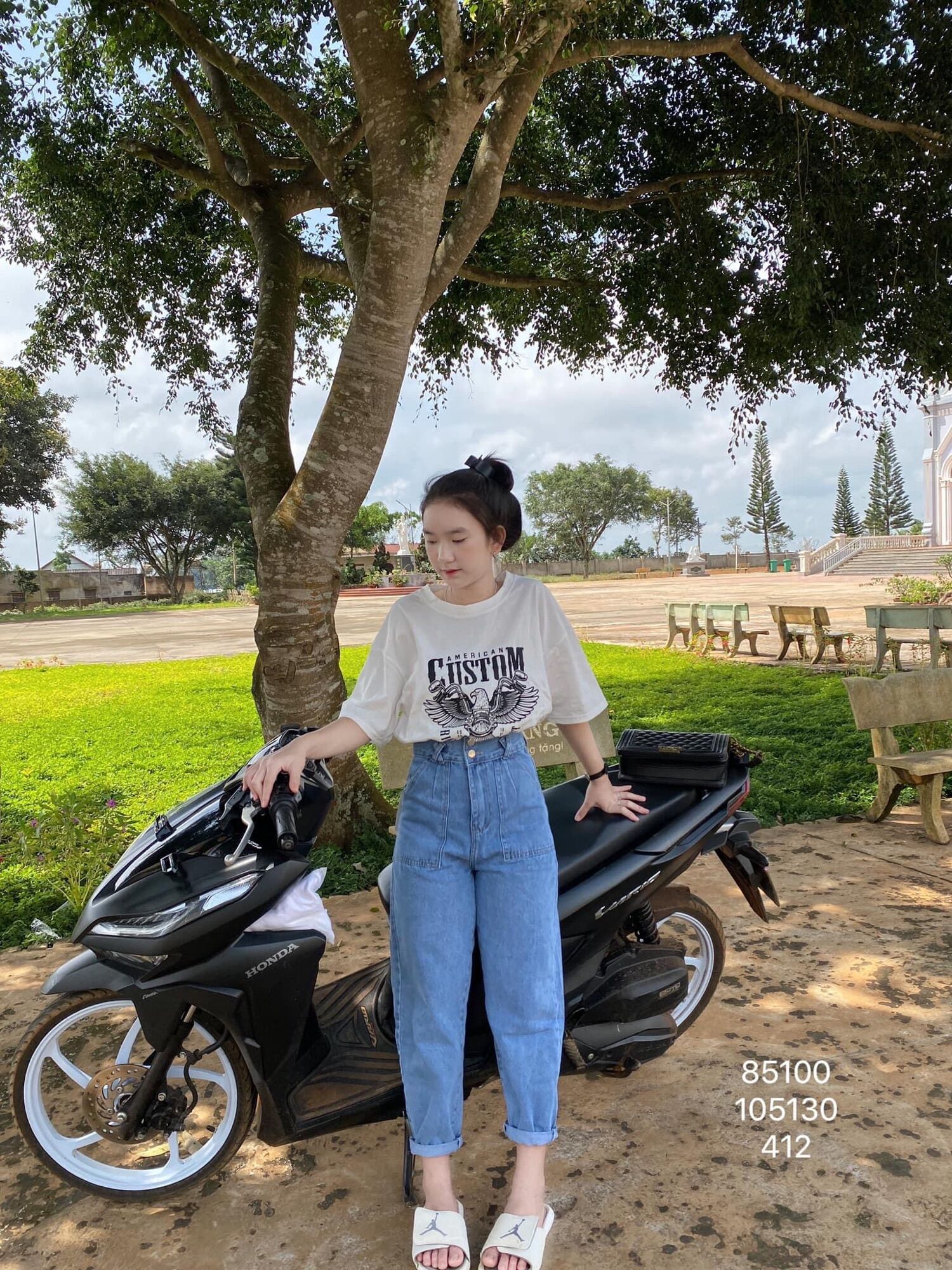 Set baggy jeans 2nút túi đắp + tshirt custom🌞